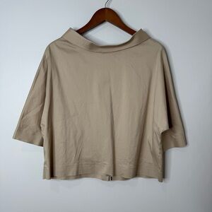 In Good Company Cotton Minimalist Modern Contemporary Crop Boat Neck Blouse Top‎